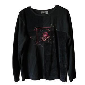 Black Velvet + Corduroy Embroidered 90s Long Sleeve Pullover